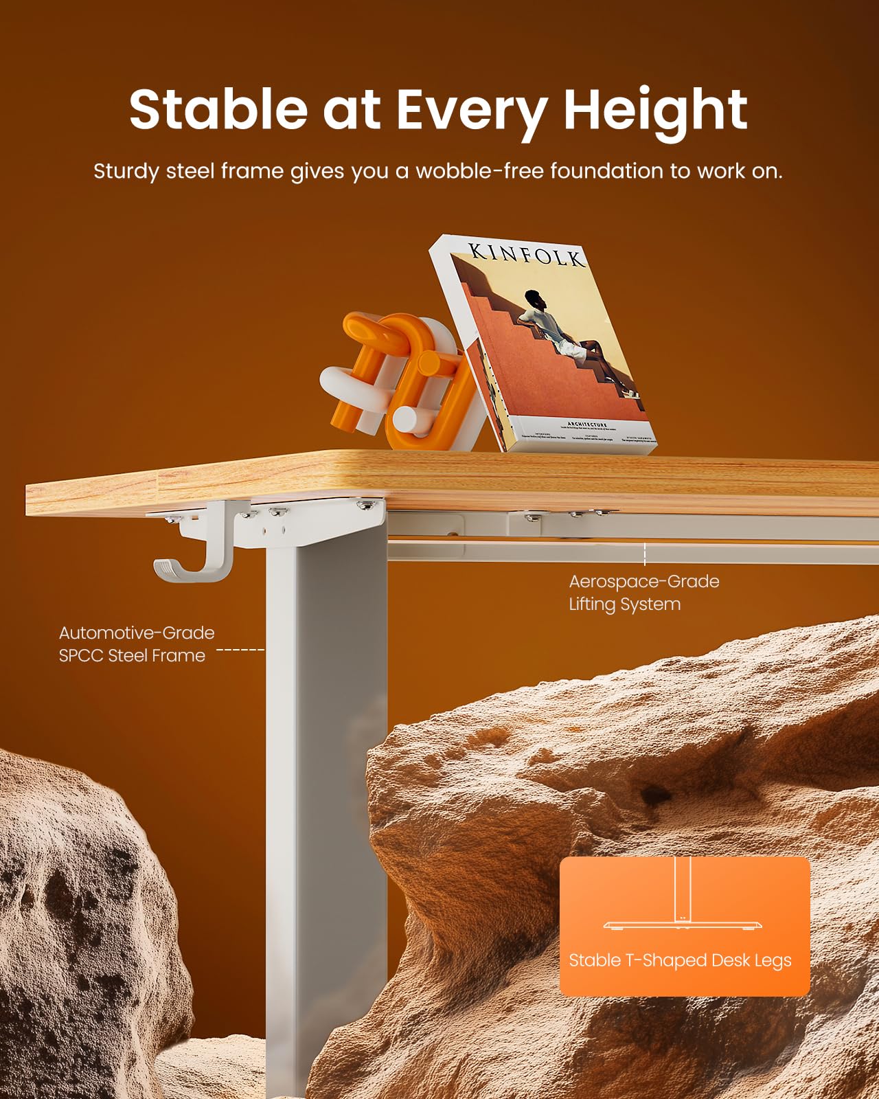 Height Adjustable Electric Standing Desk, 55 x 28 Inches Sit Stand up Desk, Memory Computer Home Office Desk, Light Vintage Brown