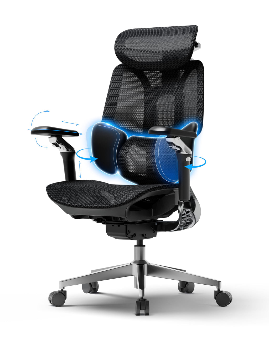 E3 Pro 2026 Edition Ergonomic Office Chair, Mesh Desk Chair with 3-Zone Floating Lumbar Support, Upgraded 4D Headrest, 720° Armrests, Black