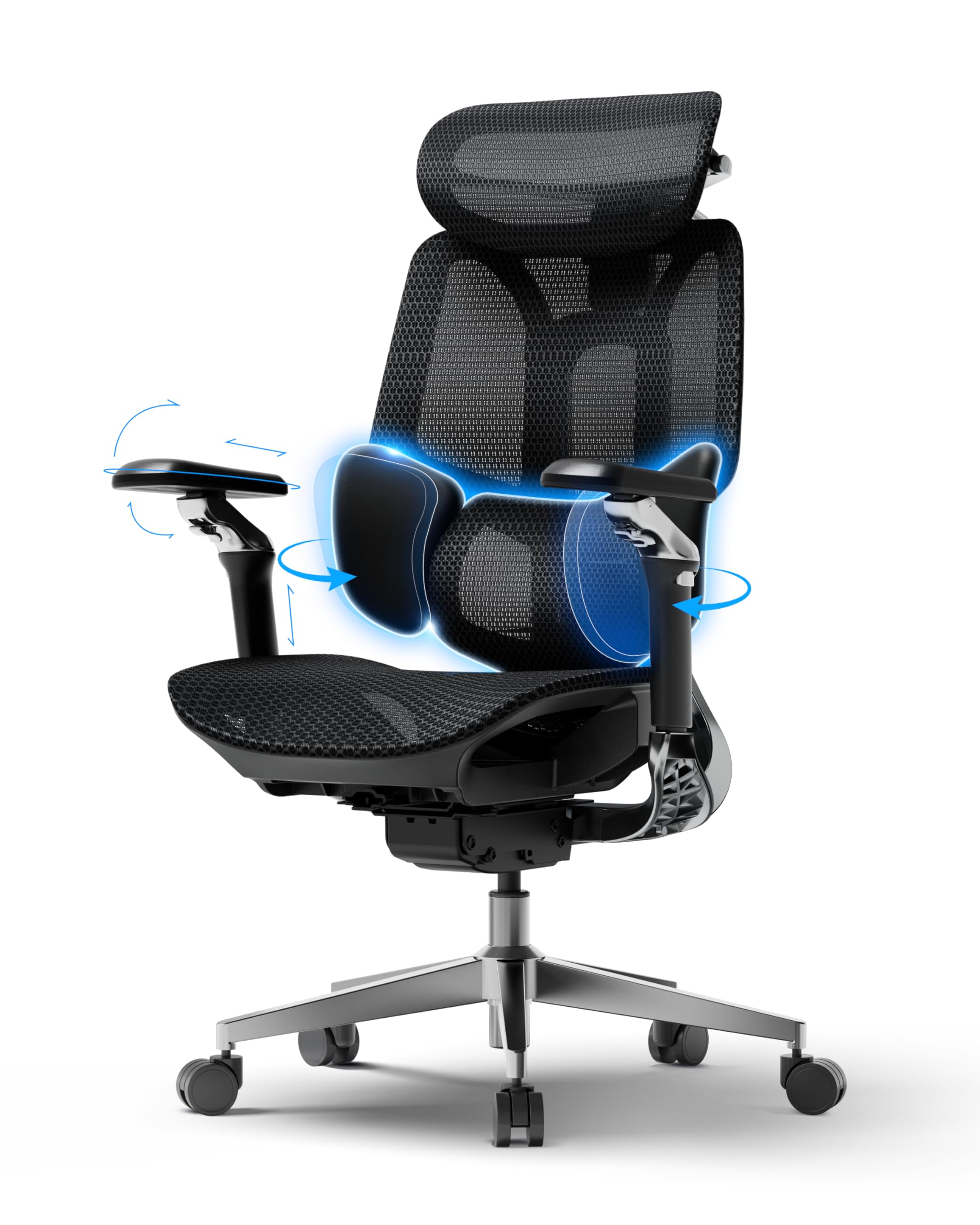 E3 Pro 2026 Edition Ergonomic Office Chair, Mesh Desk Chair with 3-Zone Floating Lumbar Support, Upgraded 4D Headrest, 720° Armrests, Black