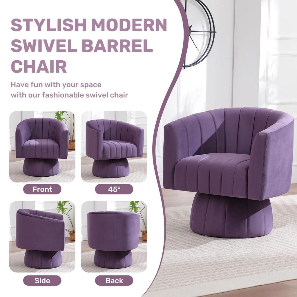 Swivel Accent Barrel Chair Set of 2, Cute Comfy Small Round 360° Arm Chair, Velvet Sofa Club Reading Chair for Office Living Room Bedroom Purple