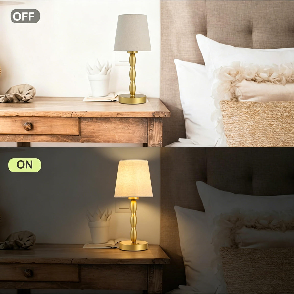 Rechargeable Cordless Table Lamp, 5000mAh Battery Powered Touch Desk Lamp, 3-Level & Stepless Dimmable Night Light, Portable Bedside Lamp for Bedroom, Outdoor, Bulb Included, Gold
