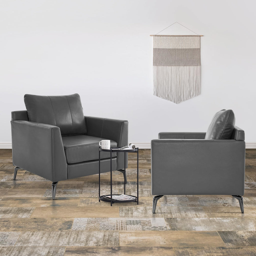 Modern Accent Chair Set of 2, Faux Leather Armchair with Sloped Arms, Comfortable Living Room, Office, Reception, or Waiting Room Seating (2, Grey)