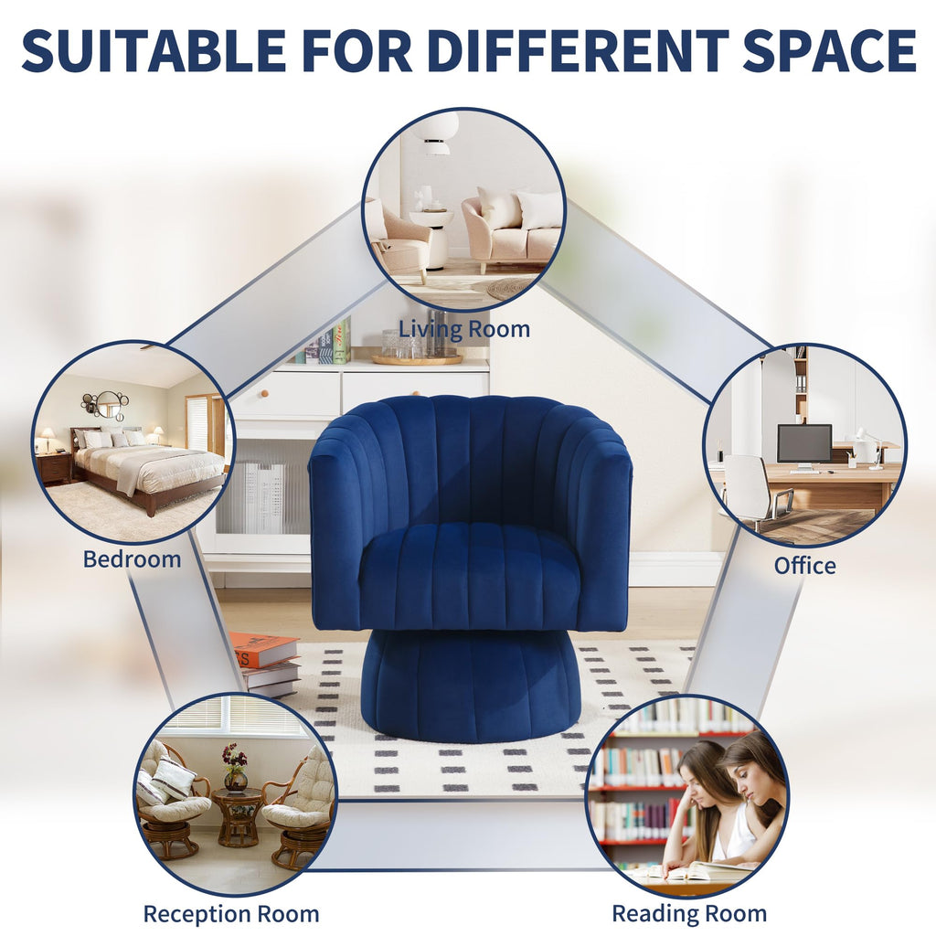 Swivel Accent Barrel Chair - Cute Comfy Small Round 360° Arm Chair Velvet Sofa Club Reading Chair for Office  Living Room Bedroom Dark Blue