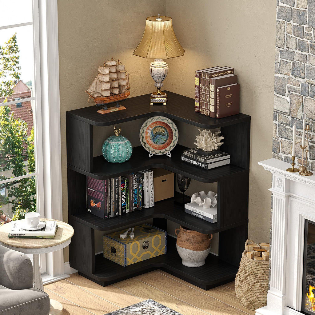 Corner Book Shelf, 4-Shelf L Shaped Corner Bookshelf with Baffle
