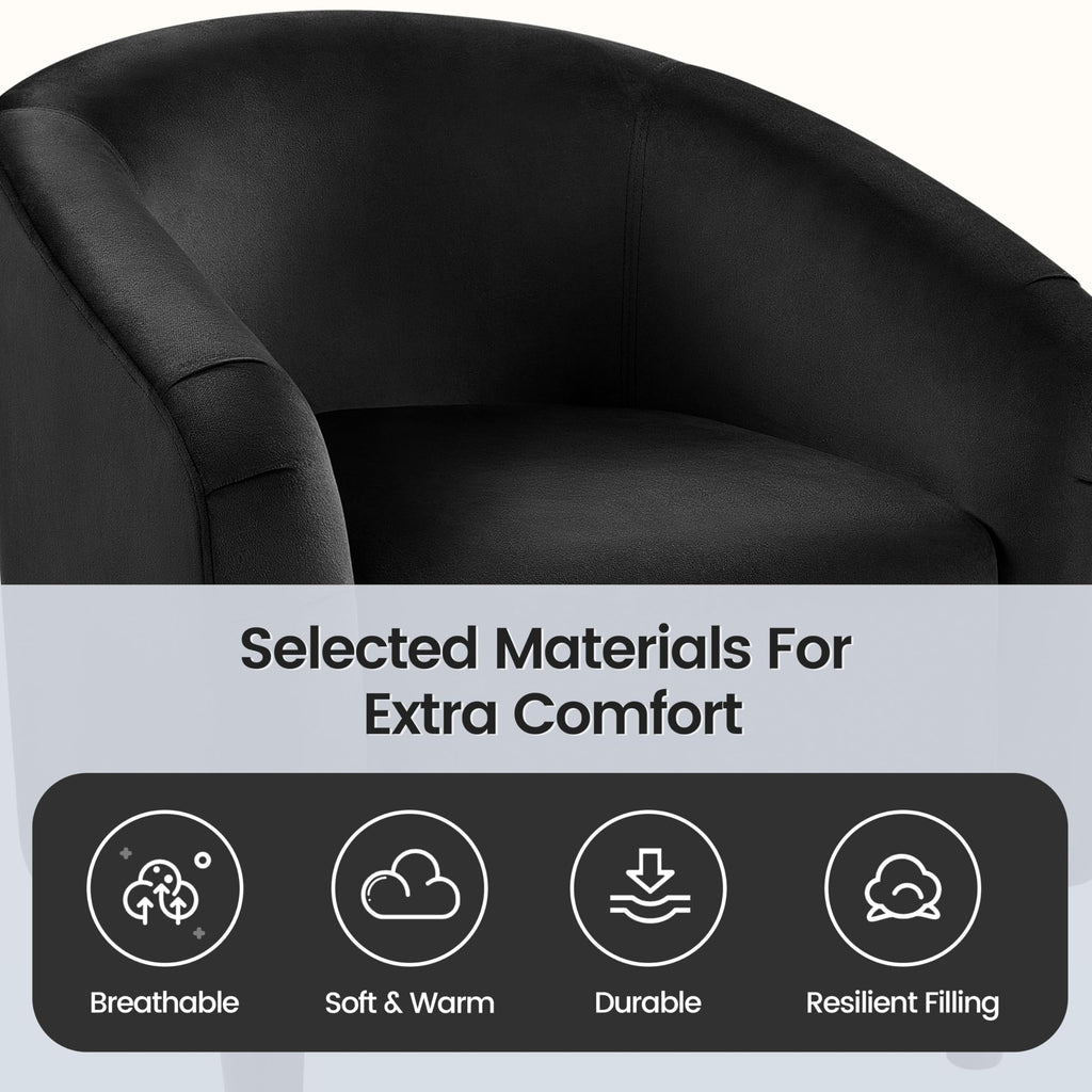 Barrel Chair, Modern Accent Chair Comfy Velvet Armchair Club Sofa Chair Vanity Chair for Living Room Bedroom Office Small Space, Black
