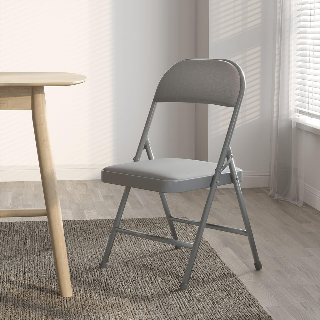 4 Pack Folding Chairs with Padded Vinyl Cushion Chairs with Comfortable Cushion and Durable Steel Frame for Home and Office, for Indoor and Outdoor Events (Grey Vinyl Padding 4 Pack)