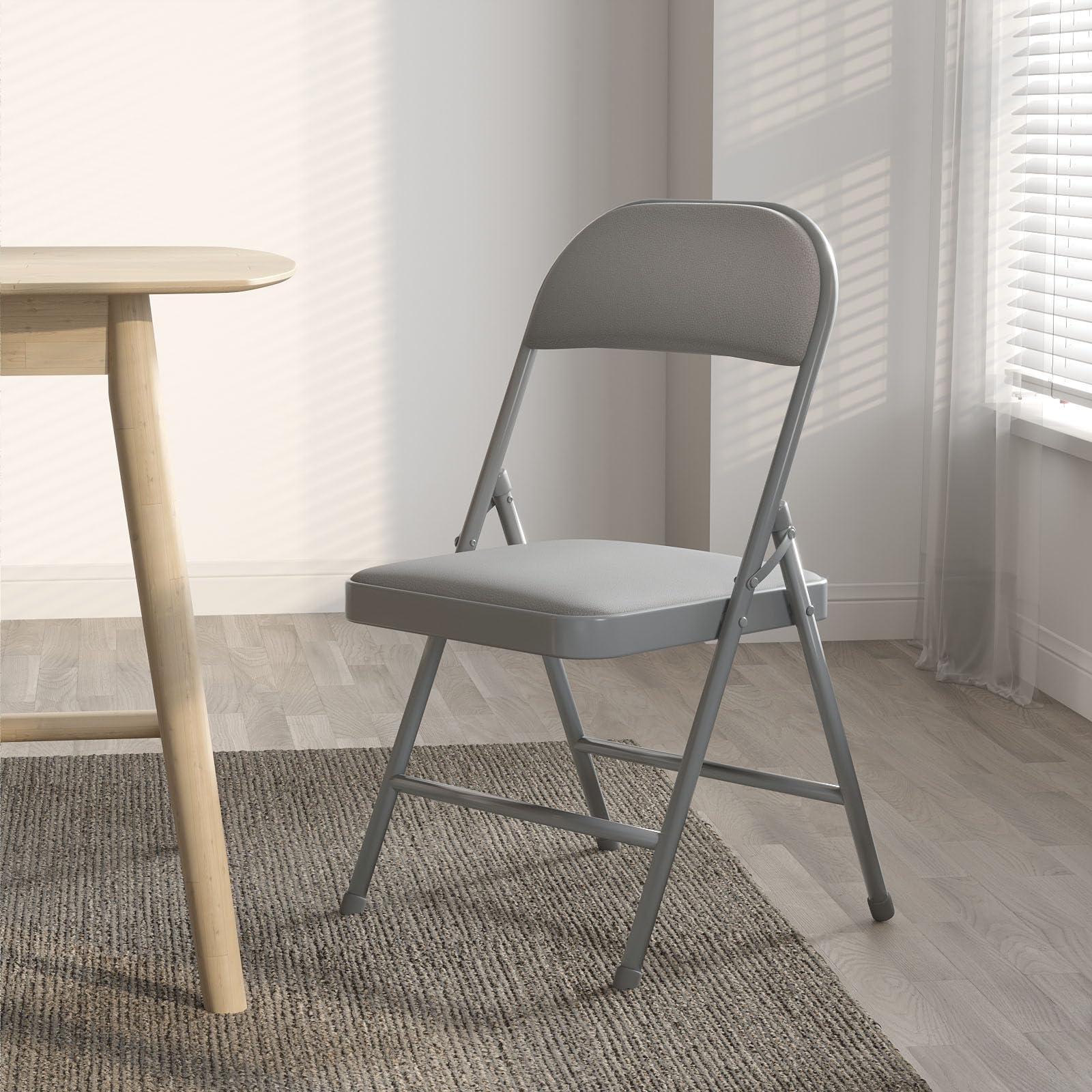 4 Pack Folding Chairs with Padded Vinyl Cushion Chairs with Comfortable Cushion and Durable Steel Frame for Home and Office, for Indoor and Outdoor Events (Grey Vinyl Padding 4 Pack)