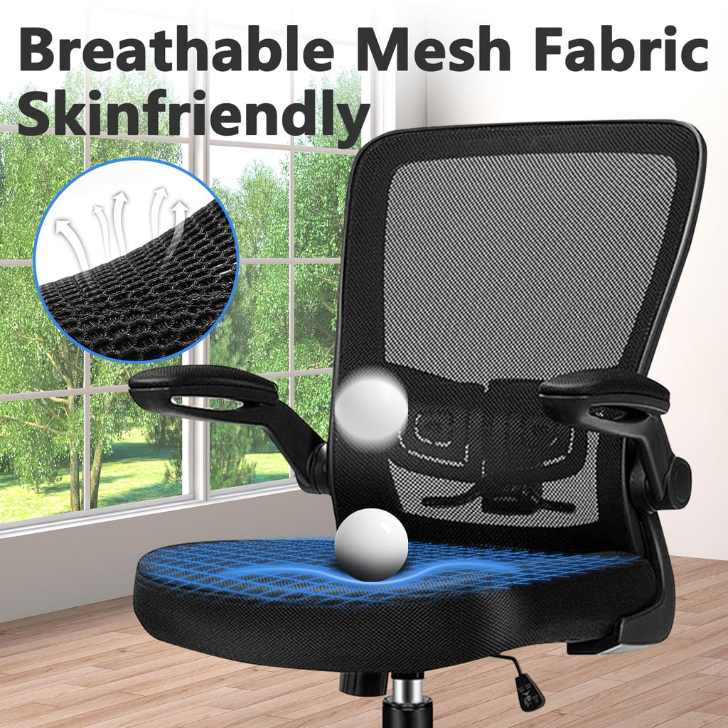 Desk Chairs with Wheels, Ergonomic Mesh Office Chair Adjustable Height and Swivel Lumbar Support Home Office Chair with Flip Up Armrests, Set of 14