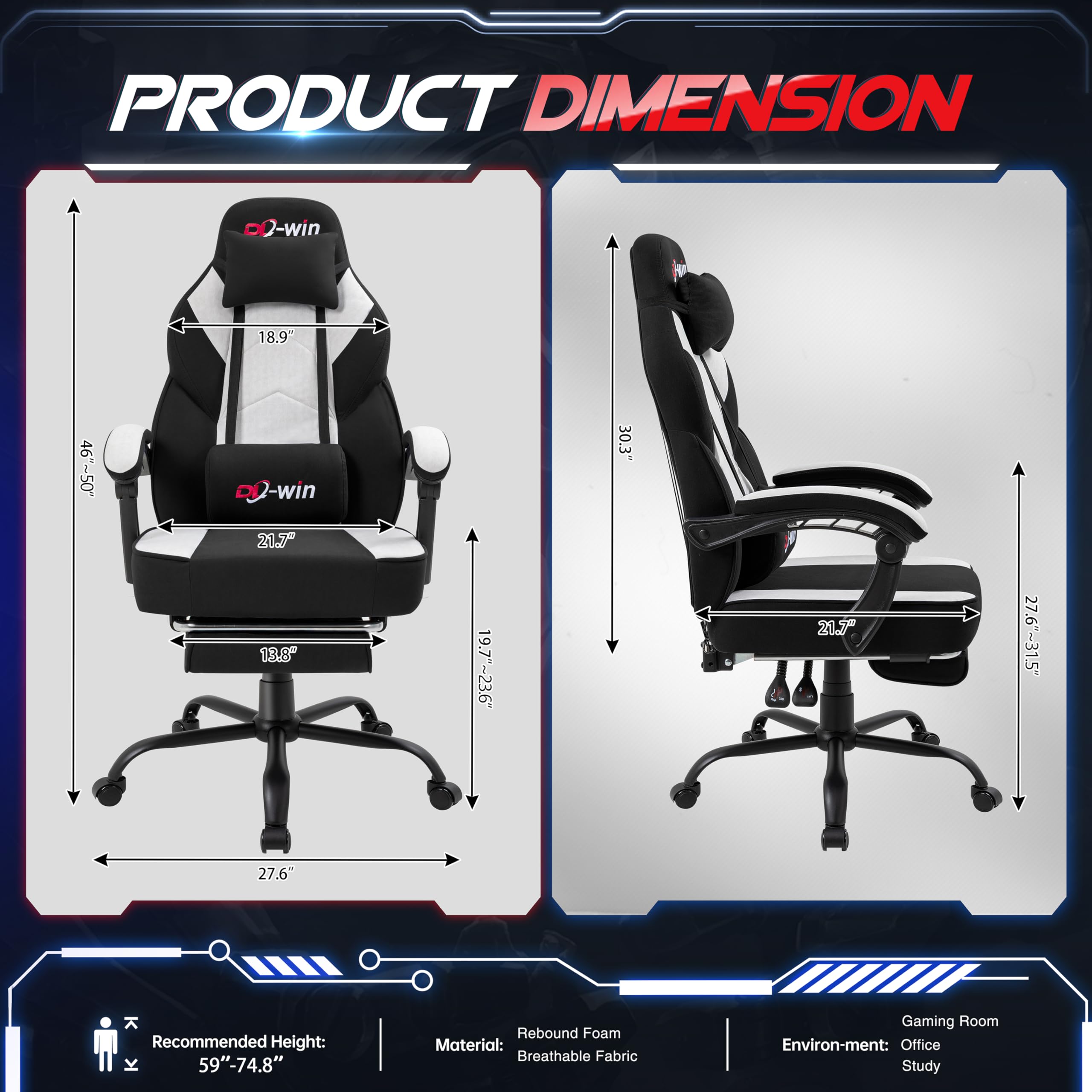 Gaming Chair for Adults with Footrest & Massage Lumbar Support, Ergonomic High Back Gamer Chair, Adjustable Swivel Computer Gaming Chairs with Headrest and Linkage Armrests,Black