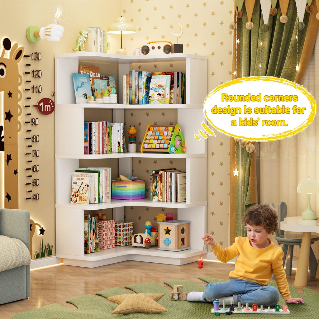 Corner Book Shelf - 5-Shelf L Shaped Corner Bookshelf with Baffle