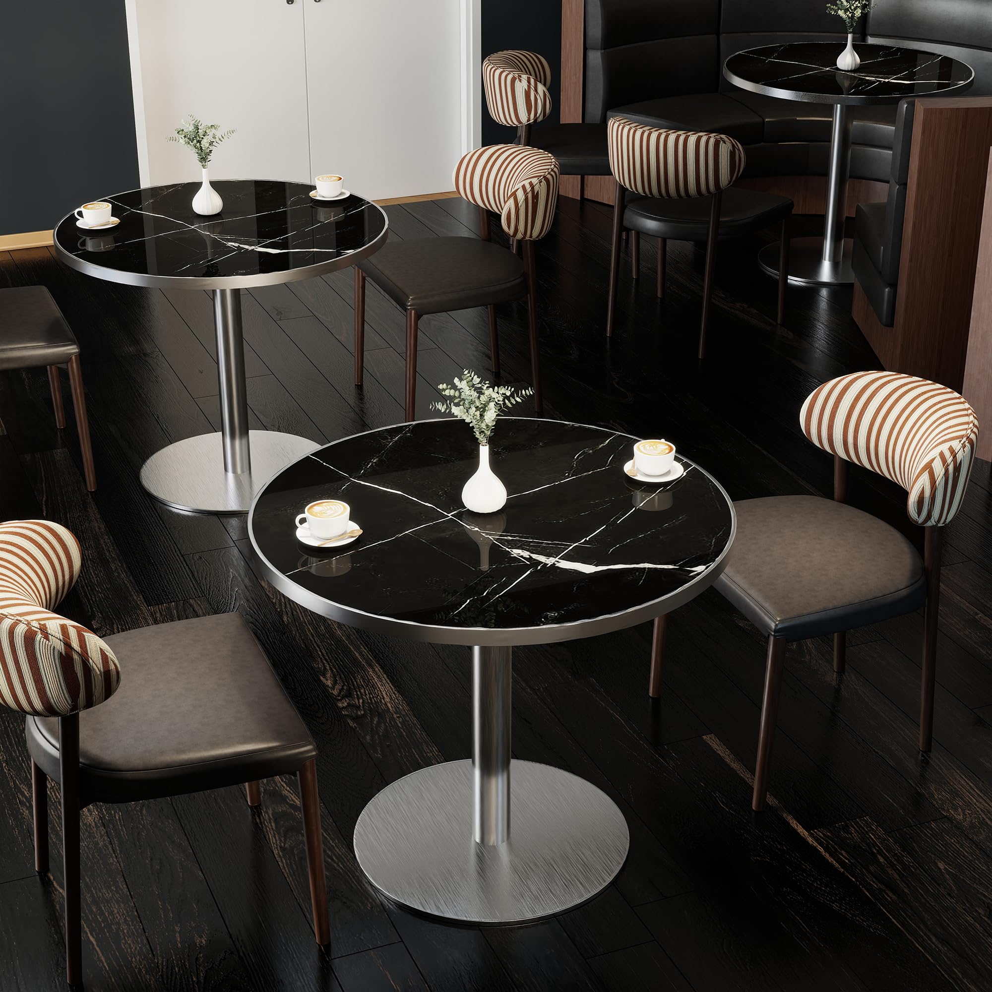 hausway 31.5" Tulip Table,Round Kitchen Dining Table for 2-4 with Thick Sintered Stone Top,Titanium Golden Pedestal Base,Heat-Resistant,Bistro Table for Dining Room,Café,Small Space（Silent Pulse）