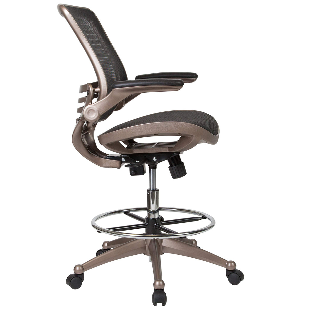 Mid-Back Swivel Office Chair with Adjustable Foot Ring and Seat Height, Ergonomic Mesh Chair with Armrests, Black/Gold