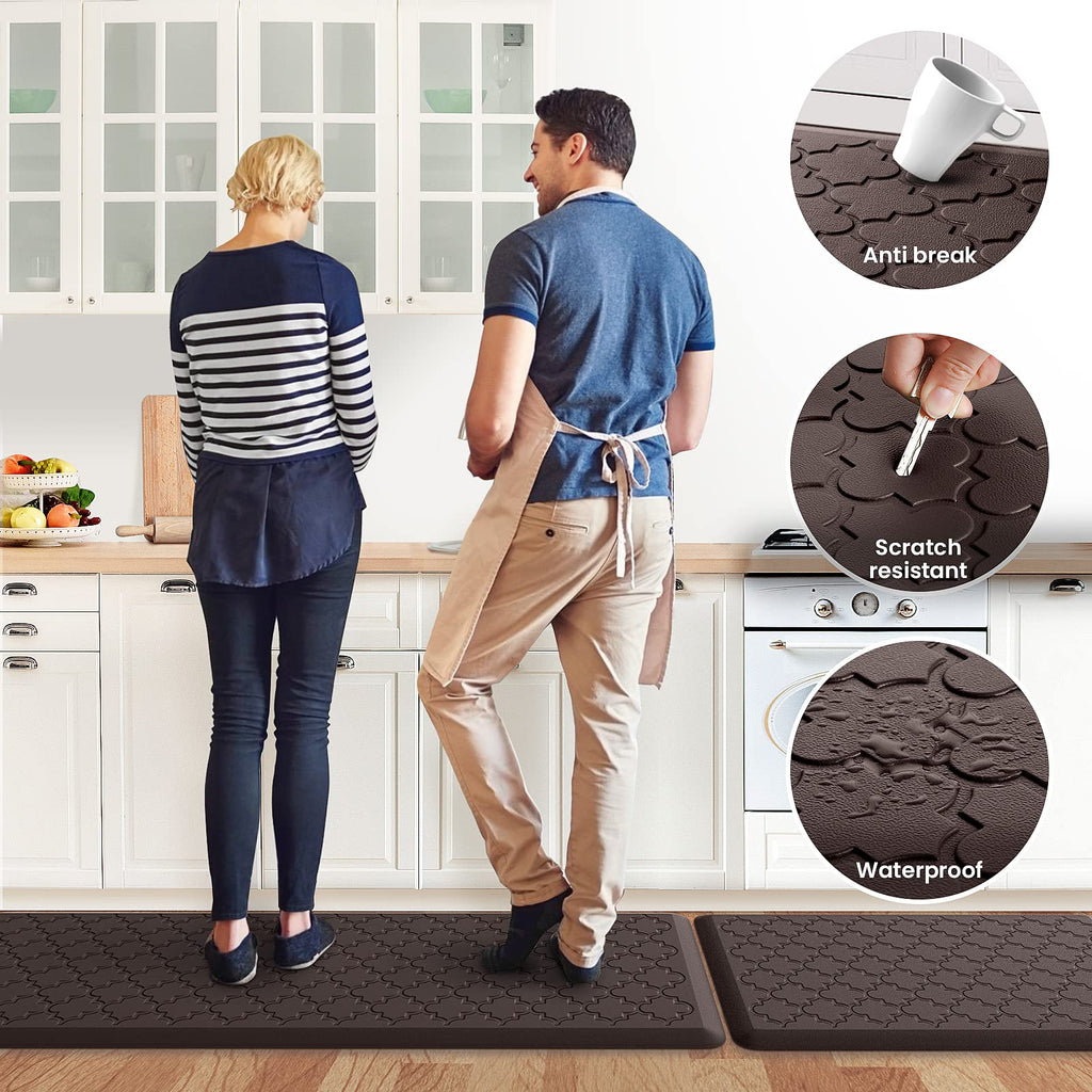 Mat [2 PCS] Cushioned Anti-Fatigue Floor Mat Water Resistant Non-Skid Kitchen Mats and Rugs Ergonomic Comfort Foam Kitchen Rugs Standing Mat for Floor Office Sink Chocolate,17.3"x28"+17.3"x60"