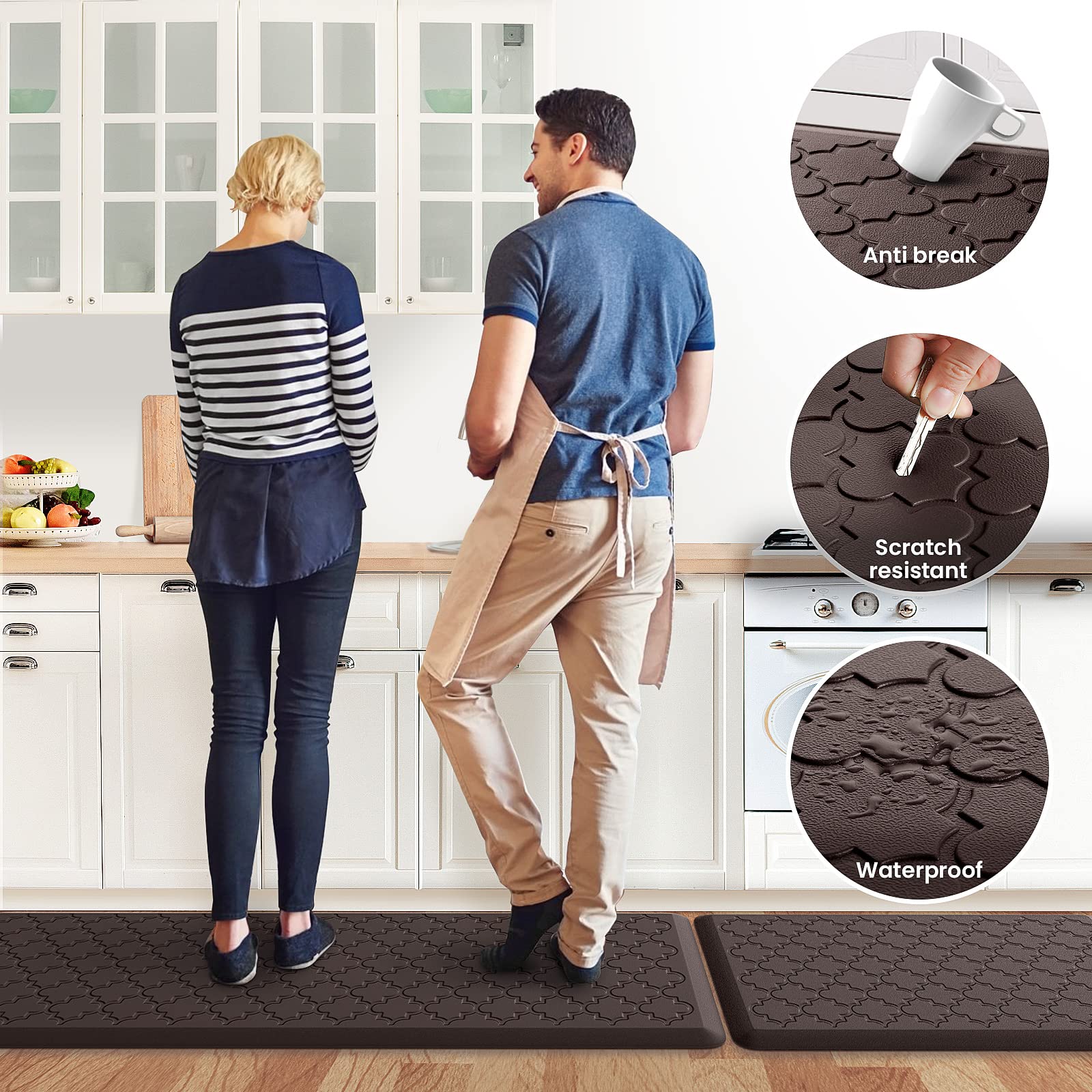 Mat [2 PCS] Cushioned Anti-Fatigue Floor Mat Water Resistant Non-Skid Kitchen Mats and Rugs Ergonomic Comfort Foam Kitchen Rugs Standing Mat for Floor Office Sink Chocolate,17.3"x28"+17.3"x60"