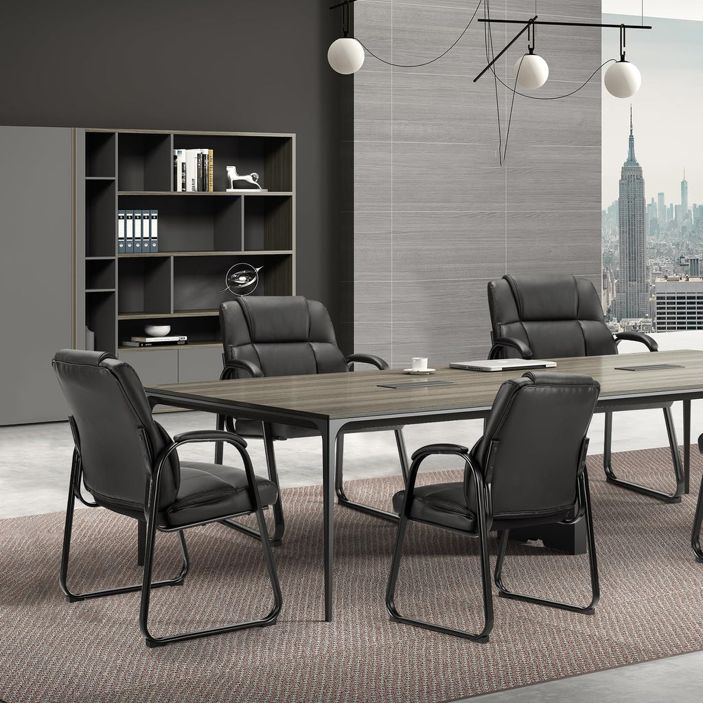 Set of 4, Waiting Room Guest Chair Stationary Office Reception Chairs No Wheel, Comfy Padded Arms and Seld Base, for Conference Room Lobby Home Computer Desk Bedroom Elderly, Deep Black