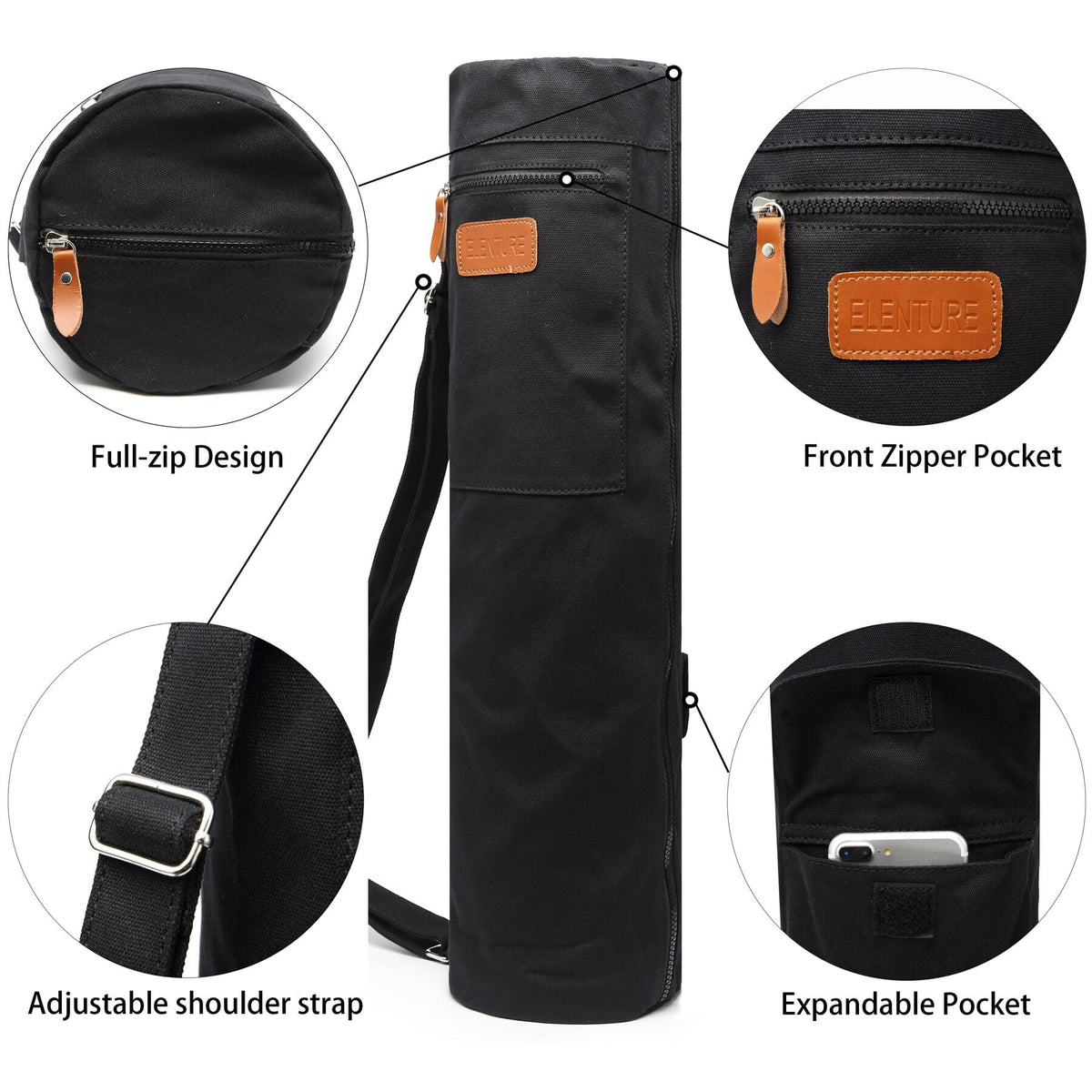 Yoga Mat Bag for Women & Men, Full-Zip Canvas Pilates Bag with Pockets