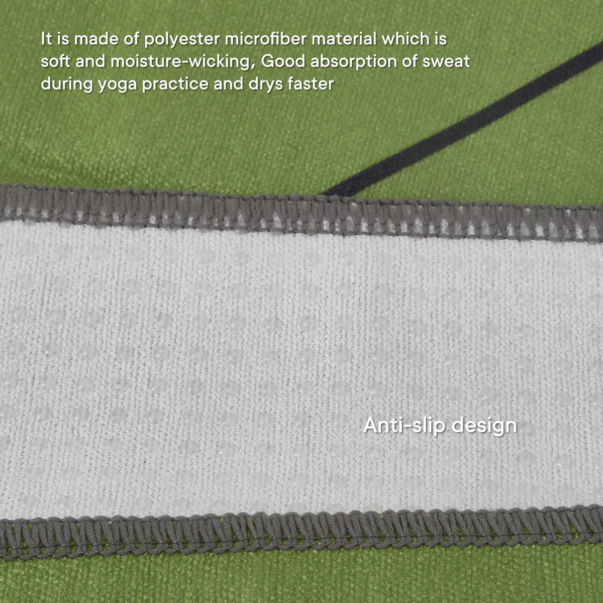 Yoga Towels, Non Slip Hot Yoga Mat Towel with Grip Dots,Super-Absorbent Soft Microfiber Yoga Blanket for Pilates, Fitness and Workout 72inch x 24inch Green