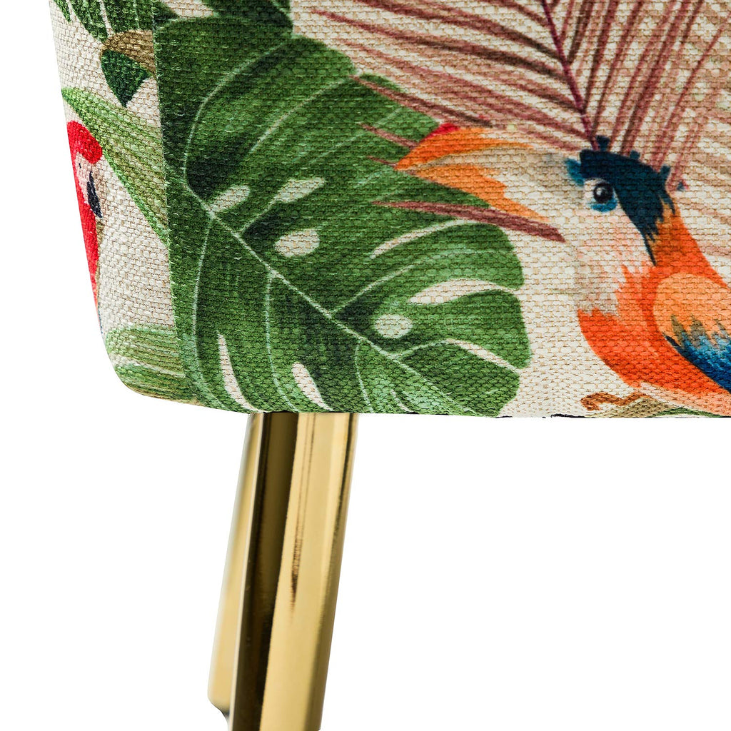 Modern Accent Chair with Golden Legs, Comfy Cute Living Room Chair, Wingback Small Armless Side Chair, Upholstered Tufted Slipper Chair for Bedroom, Reading Room (Tropical Parrot, Green)