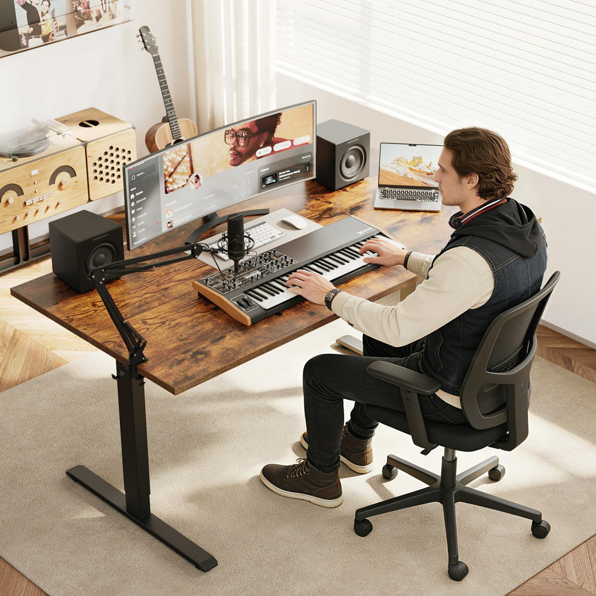 63*28 Inch Height Adjustable Electric Standing Desk, Rustic Brown