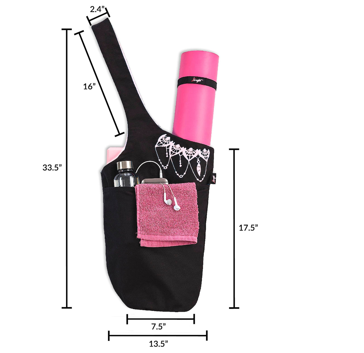 Yoga Mat Bag & Carrier with Pockets for Women, Black & Pink
