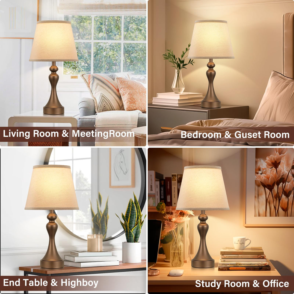 Touch Lamps for Nightstand, 3 Way Dimmable Bedside Lamps with USB C+A Ports