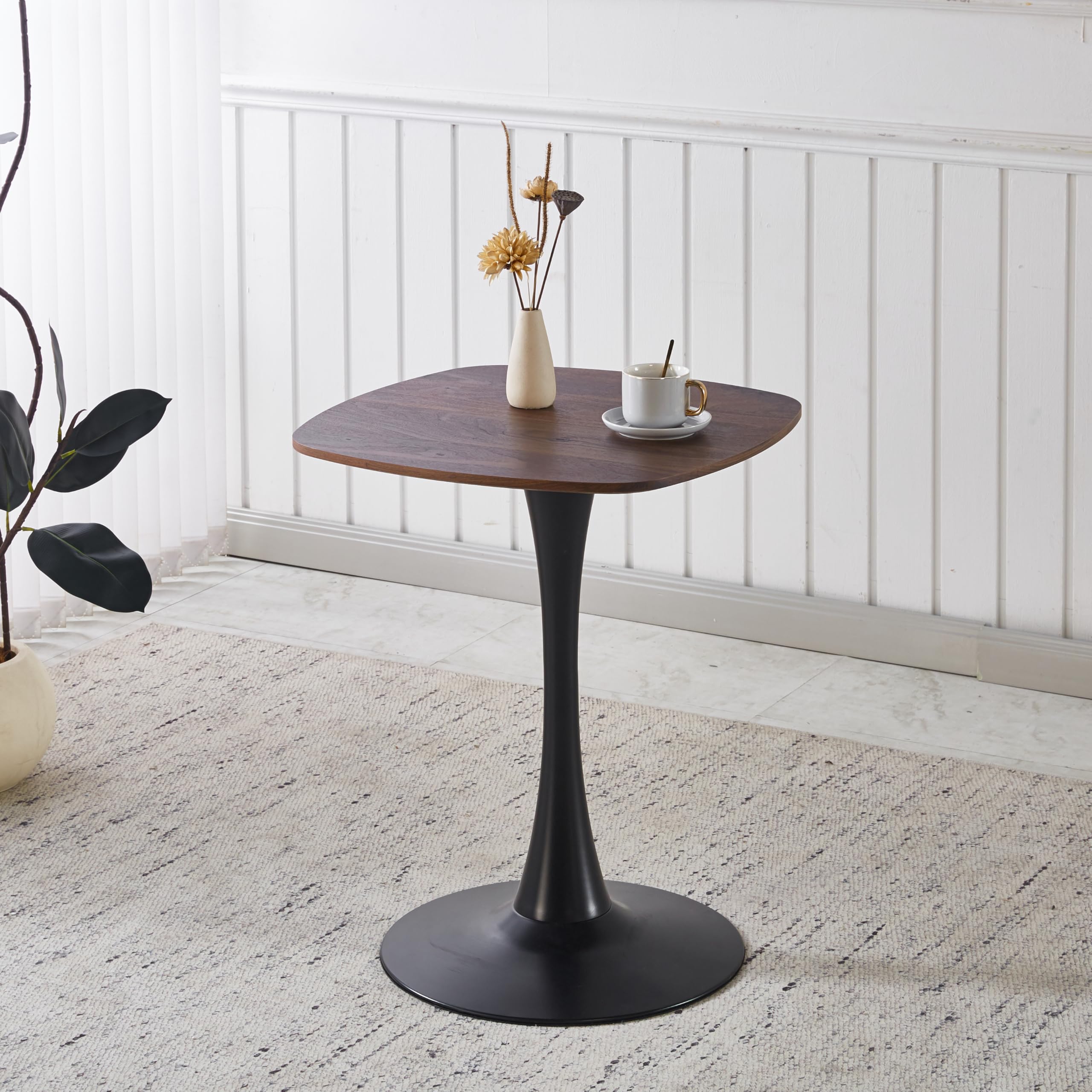 23.6" Square Tulip Dining Table, Mid-Century Tulip Table Kitchen Tulip Dining Table 2 People with MDF Table Top & Metal Base for Office Living Room