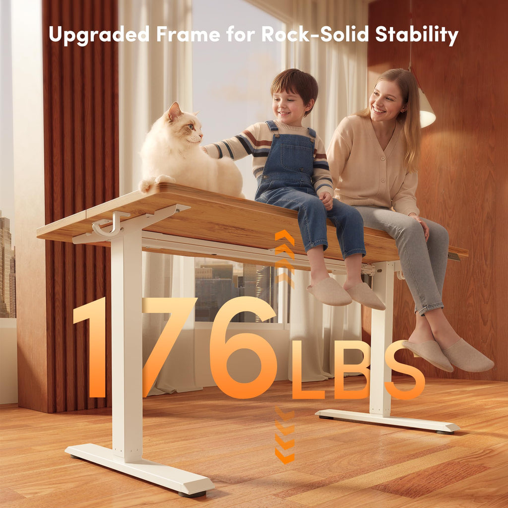 48 x 24 Inchs Electric Standing Desk, Height Adjustable, Sit Stand Up, Computer Office Desk with Splice Board, White Frame/Light Rustic Top