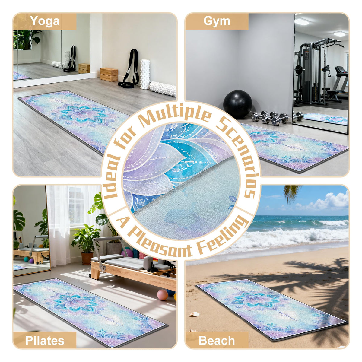 Yoga Towel,Ultra-Absorbent Yoga Mat Towel for Hot Yoga Towel Non Slip,Featuring Ultra-Stylish Prints,Ideal for Workouts,Hot Yoga, Bikram,Pilates Equipment,72 x 27 in, Blue Flowers
