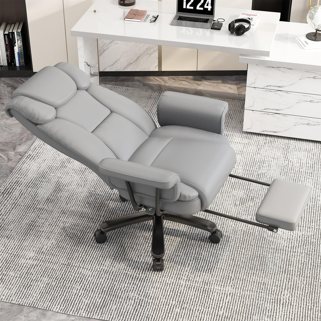 160 Reclining Office Chair with Footrest, Big & Tall Desk Chair, Grey
