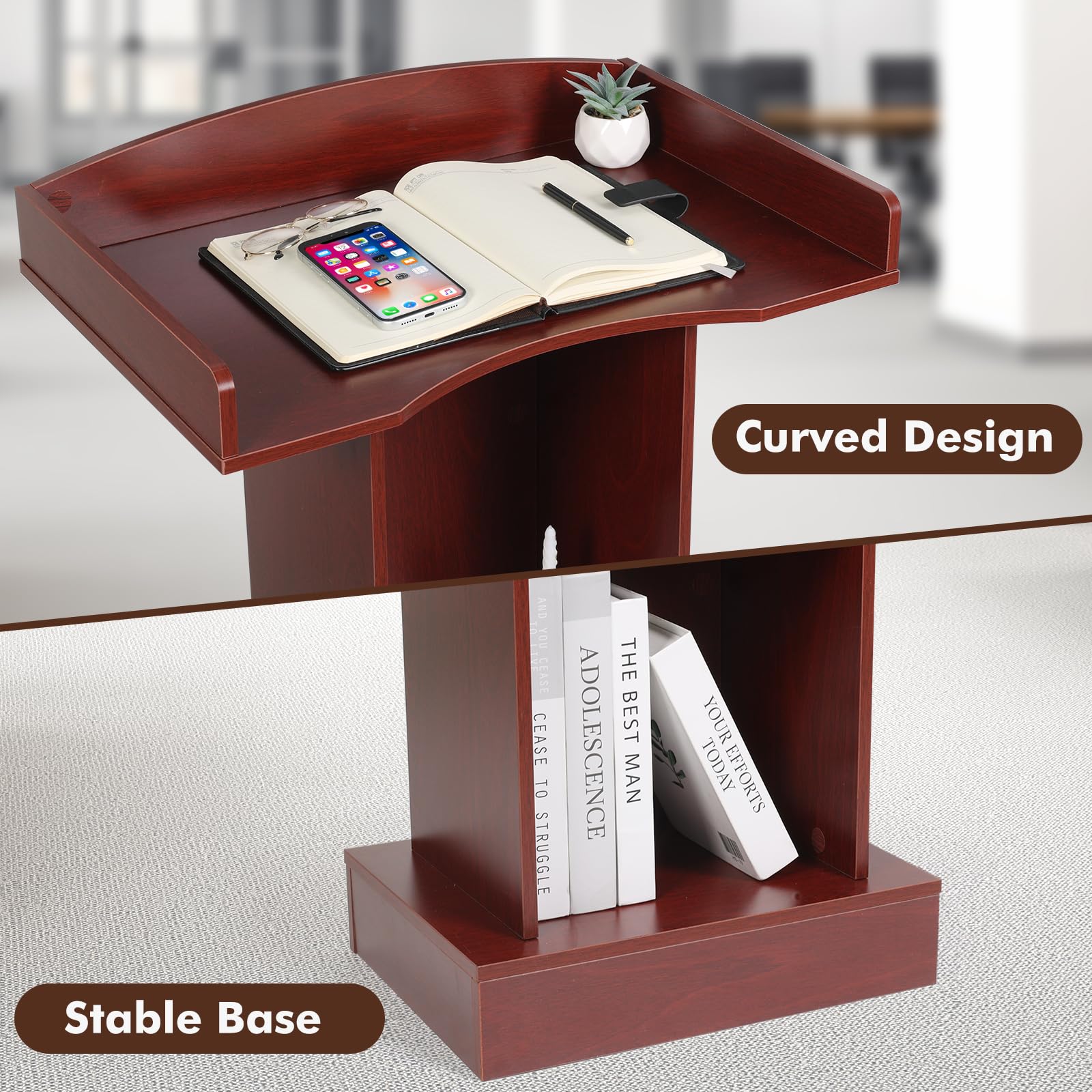 Podium Stand for Lectern Presentation Church Classroom, Pulpit with Wooden Heavy Base, Podium for Lecture, Wedding Speech