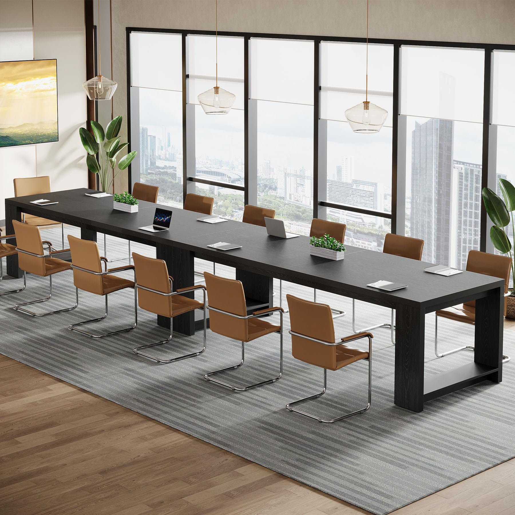 7 ft Conference Table for 6 to 8 People, Modern Rectangle Meeting Room Desk for Boardroom, Home Office (2, Black)