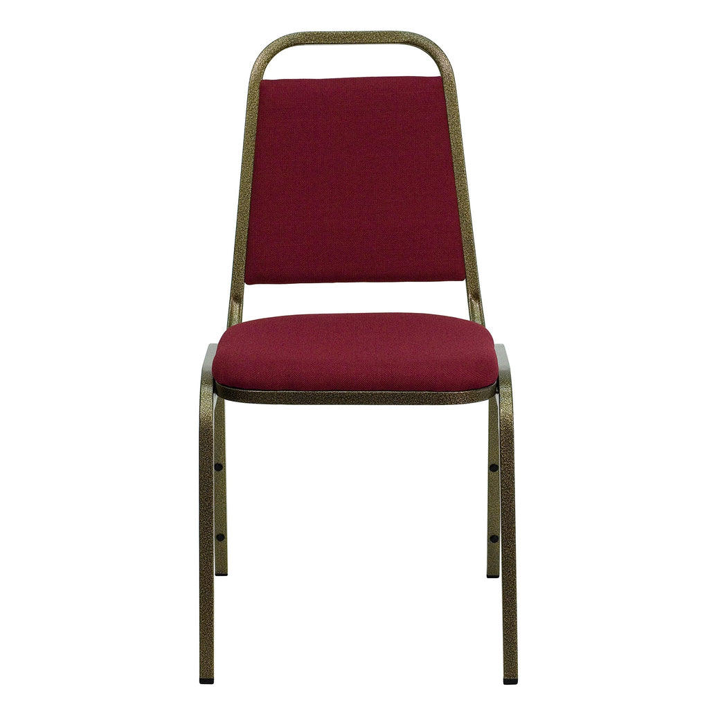 Trapezoidal Back Fabric Upholstered Stackable Banquet Chair, Multipurpose Stacking Chair with Padded Seat and Back, Burgundy/Gold