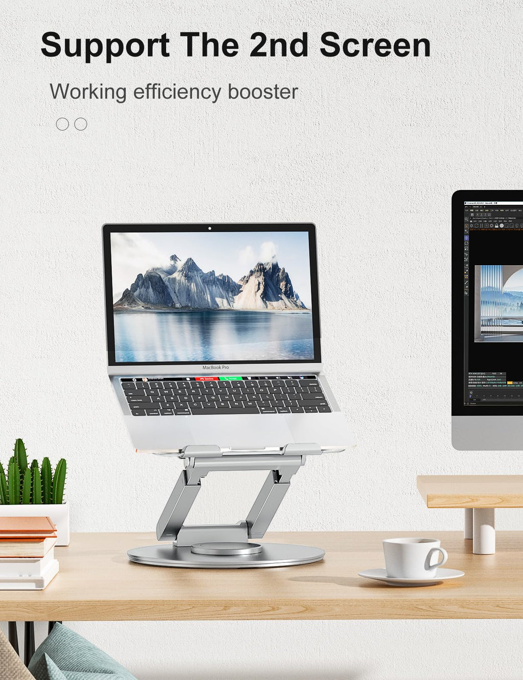 Laptop Stand for Desk with 360° Swivel Base, Sit to Stand, Height Adjustable, Portable Riser Holder for Good Posture, Compatible with All Laptops 10-17"-Silver