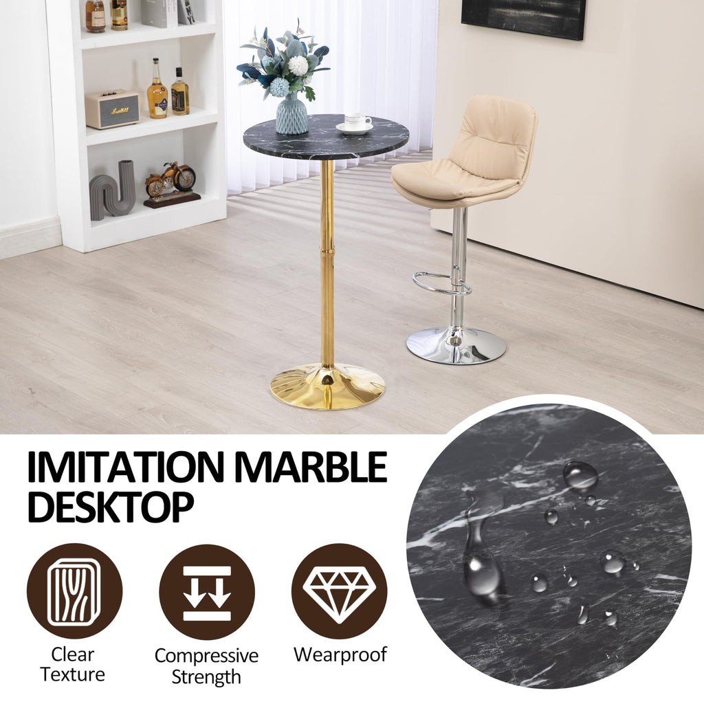 Finnhomy 24" Round Cocktail Bar Table with Metal Base, Tall Bistro Pub Table, Counter Bar Height Table for Kitchen, Dining Room, Living Room, Easy Assembly, Black&Gold