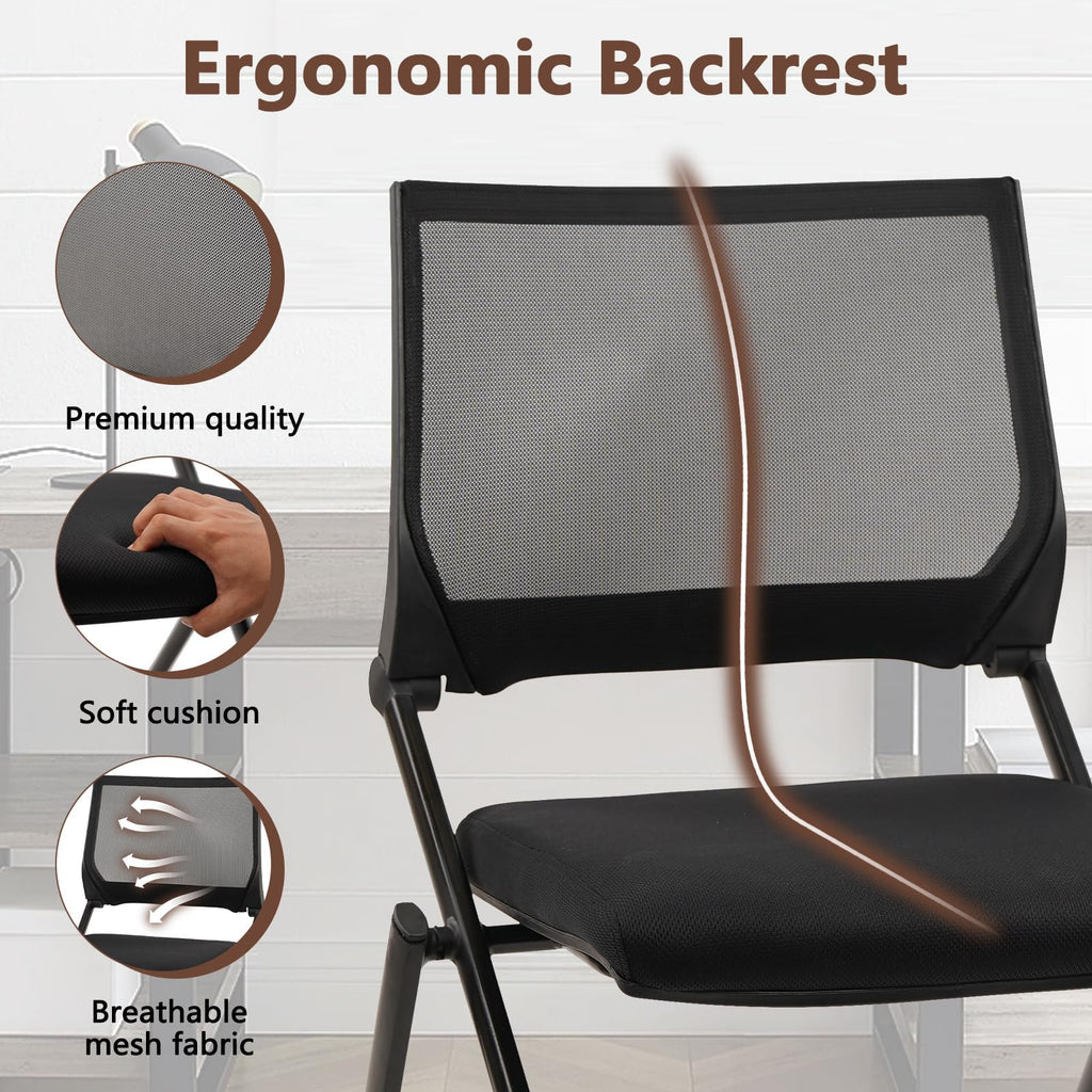 10 Pack, Stackable & Foldable Chairs with Wheels, Reception Guest Chairs with Lumbar Support, Ergonomic Mesh Back Folding Chair for Office Schools Training Conference Waiting Room, Black