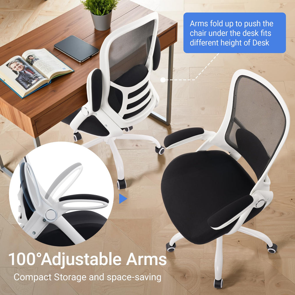 400lbs Heavy Duty Office Chair, 5" Thickened Seat Ergonomic Desk Chair with Adjustable Armrests, Home Office Computer Chairs for Long Hours Mesh Executive Chair(White Base&Black)