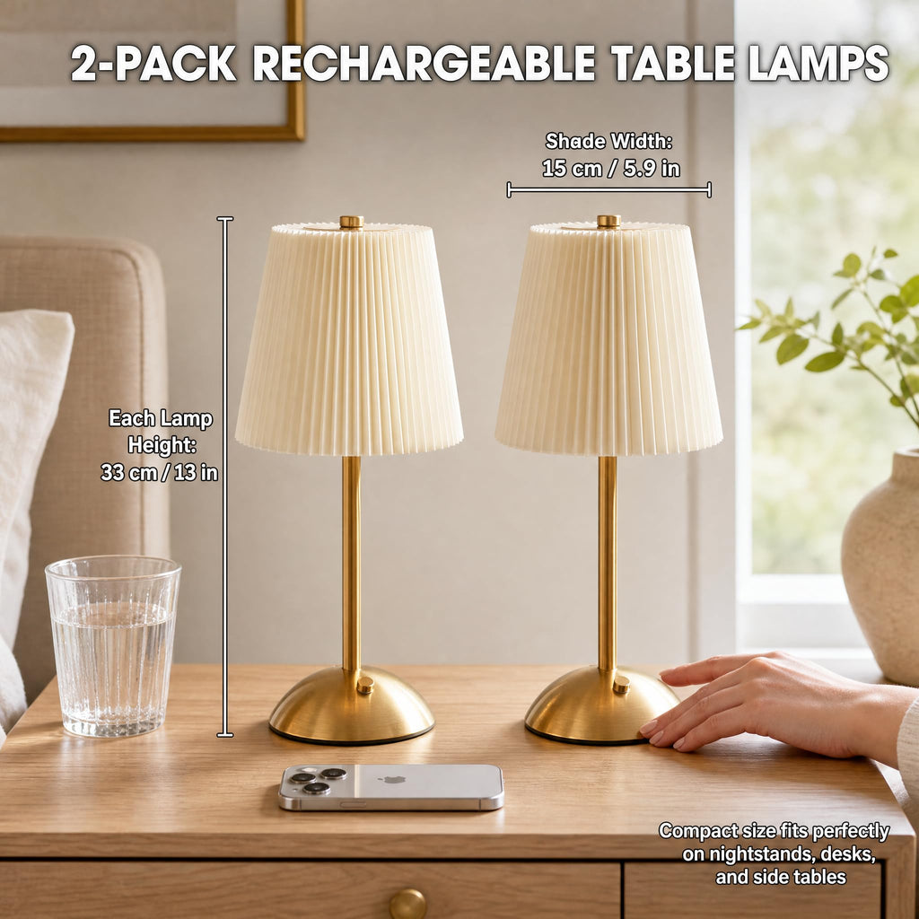 2-Pack Rechargeable Cordless Table Lamp, 3-Color Dimmable LED Touch Light
