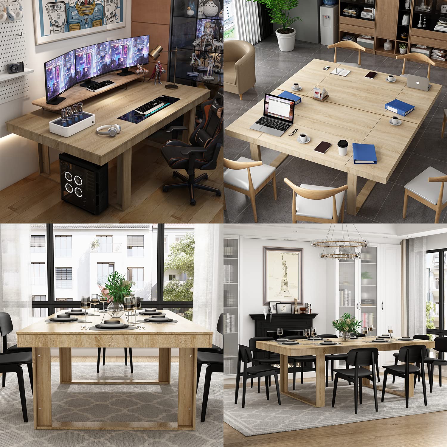 7FT Conference Table for 6-8 People, Large Rectangular Meeting Table, Modern Seminar Table for Office Meeting Conference Room, Brown (86.6”L x 47.2”W x 29.4”H)