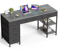 Computer Desk with 6 Drawers, Office Desk with Shelves, Reversible Gaming Desk, Corner Desk with Storage, Work for Home Office, Study, Living Room, 54inch, Grey