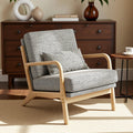 Mid-Century Modern Accent Chair, Armchair with Solid Wood Frame & Lumbar Pillow, Comfy Upholstered Lounge Chair for Office, Bedroom, Linen-Like Fabric, Dark Gray