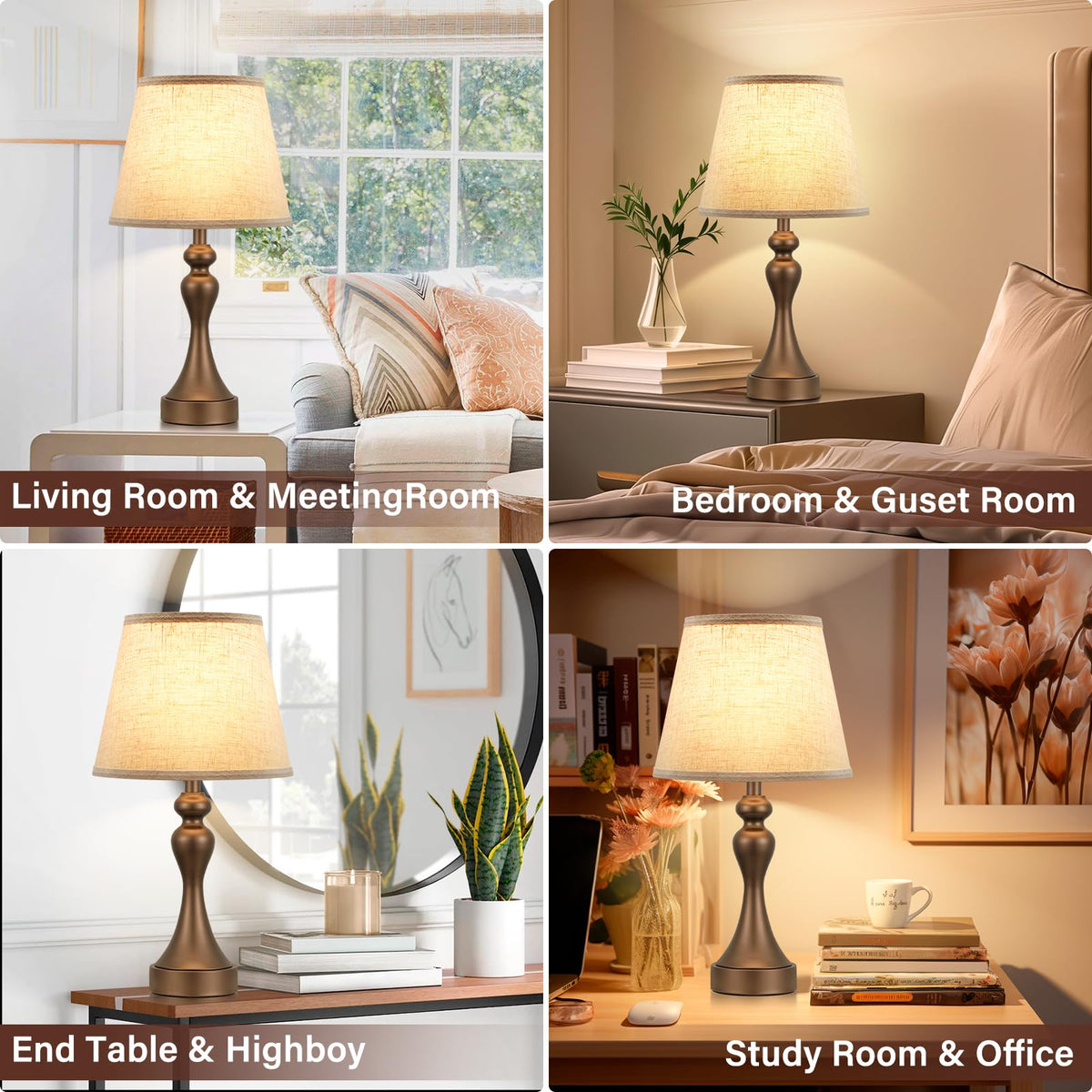 Touch Lamps for Nightstand, 3 Way Dimmable Bedside Lamps with USB C+A Ports