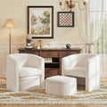 Modern Velvet Barrel Accent Chair with Storage Ottoman Set of 2, Upholstered Living Room Side Chair, Single Sofa Armchair with Lounge Seat for Bedroom/Office/Reading Spaces, Cream