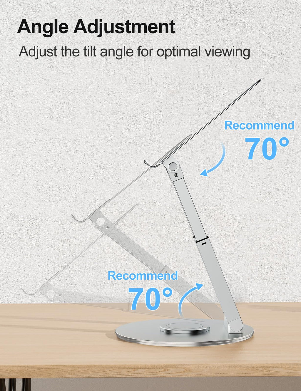 Laptop Stand for Desk with 360° Swivel Base, Sit to Stand, Height Adjustable, Portable Riser Holder for Good Posture, Compatible with All Laptops 10-17"-Silver