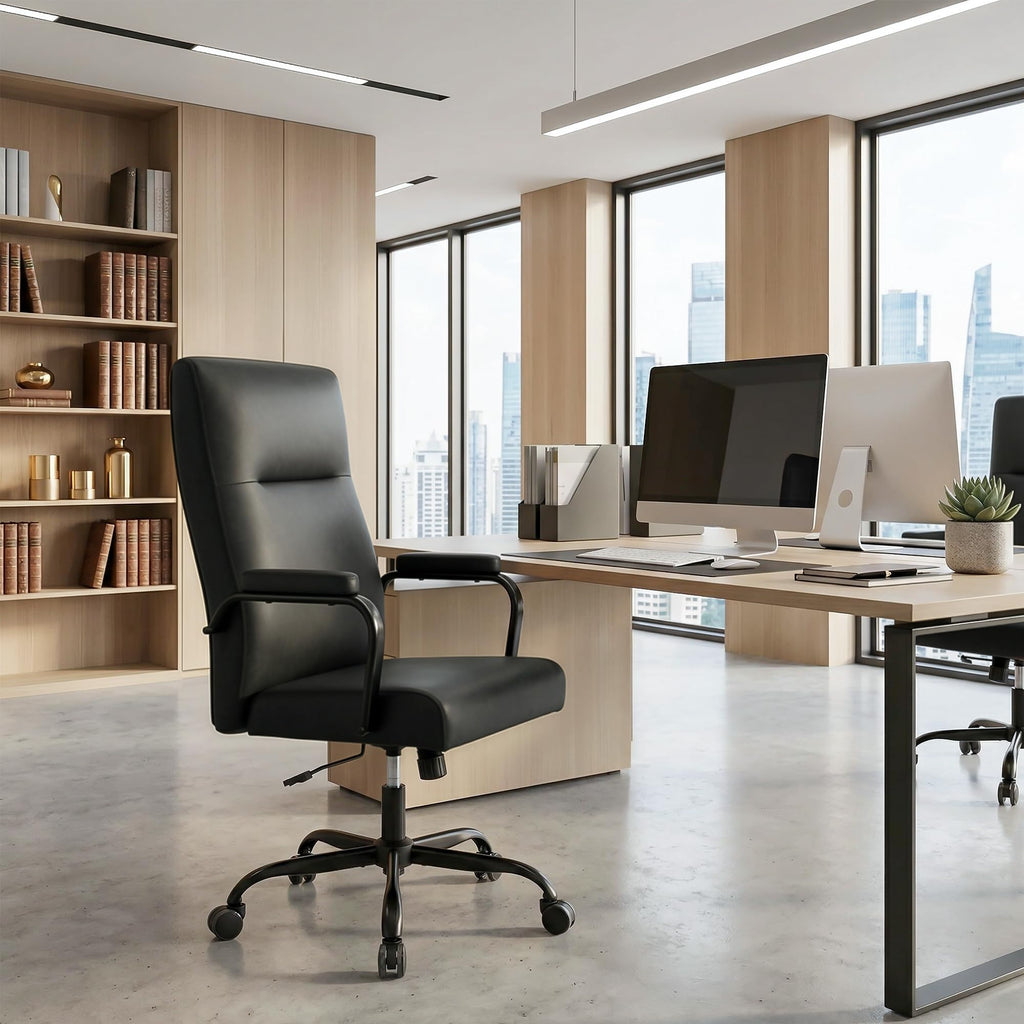 Office Desk Chair,Leather Conference Room Chairs with Wheels,Modern High Back Executive Office Chair with Memory Foam,Ergonomic Swivel Computer Chair for Home Office,Black
