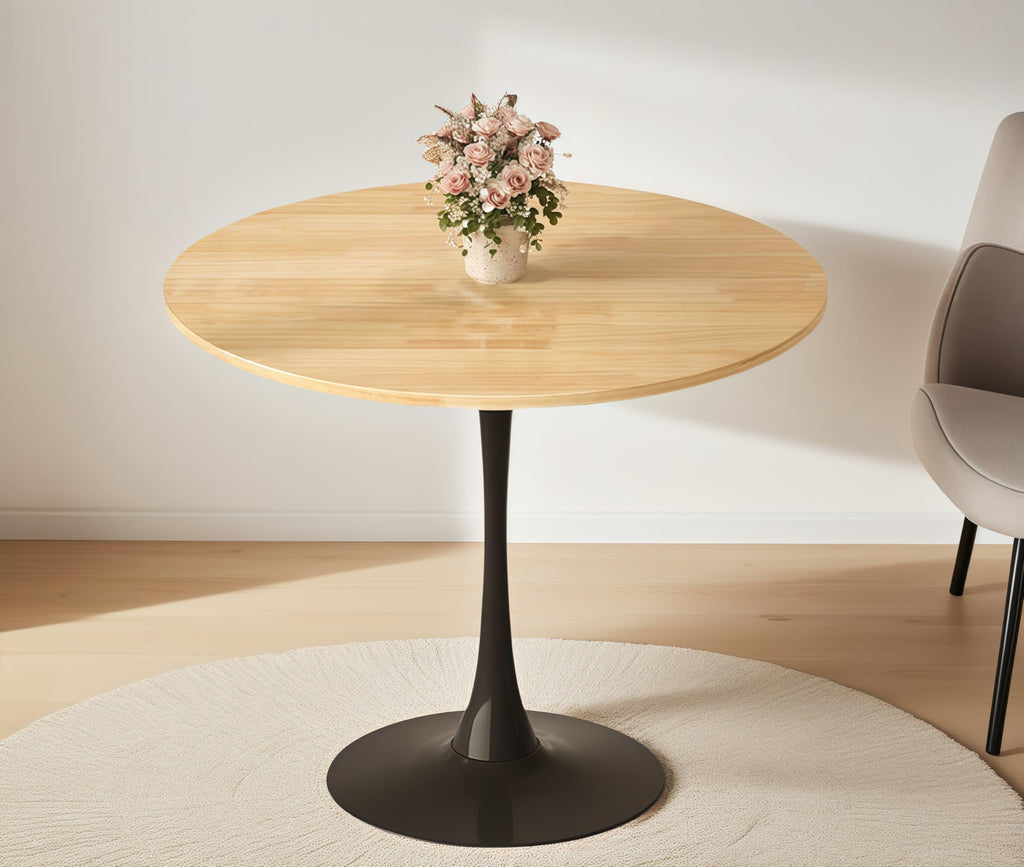 23.6" Round Tulip Dining Table, Mid-Century Tulip Table Kitchen Tulip Dining Table 2 People with MDF Table Top & Pedestal Base for Office Living Room