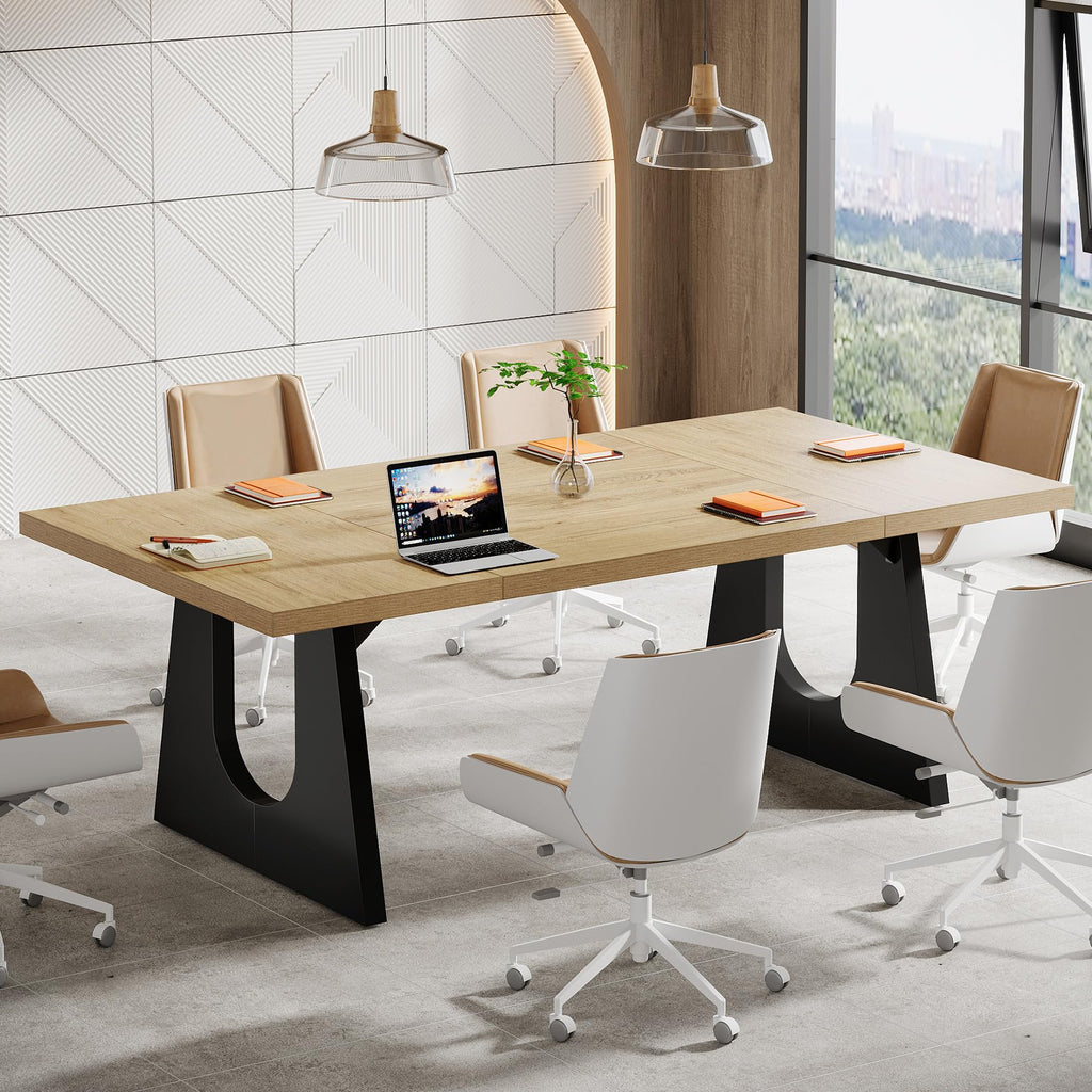 70.86" Rectangular Conference Table for 6-8 (Oak and Black)