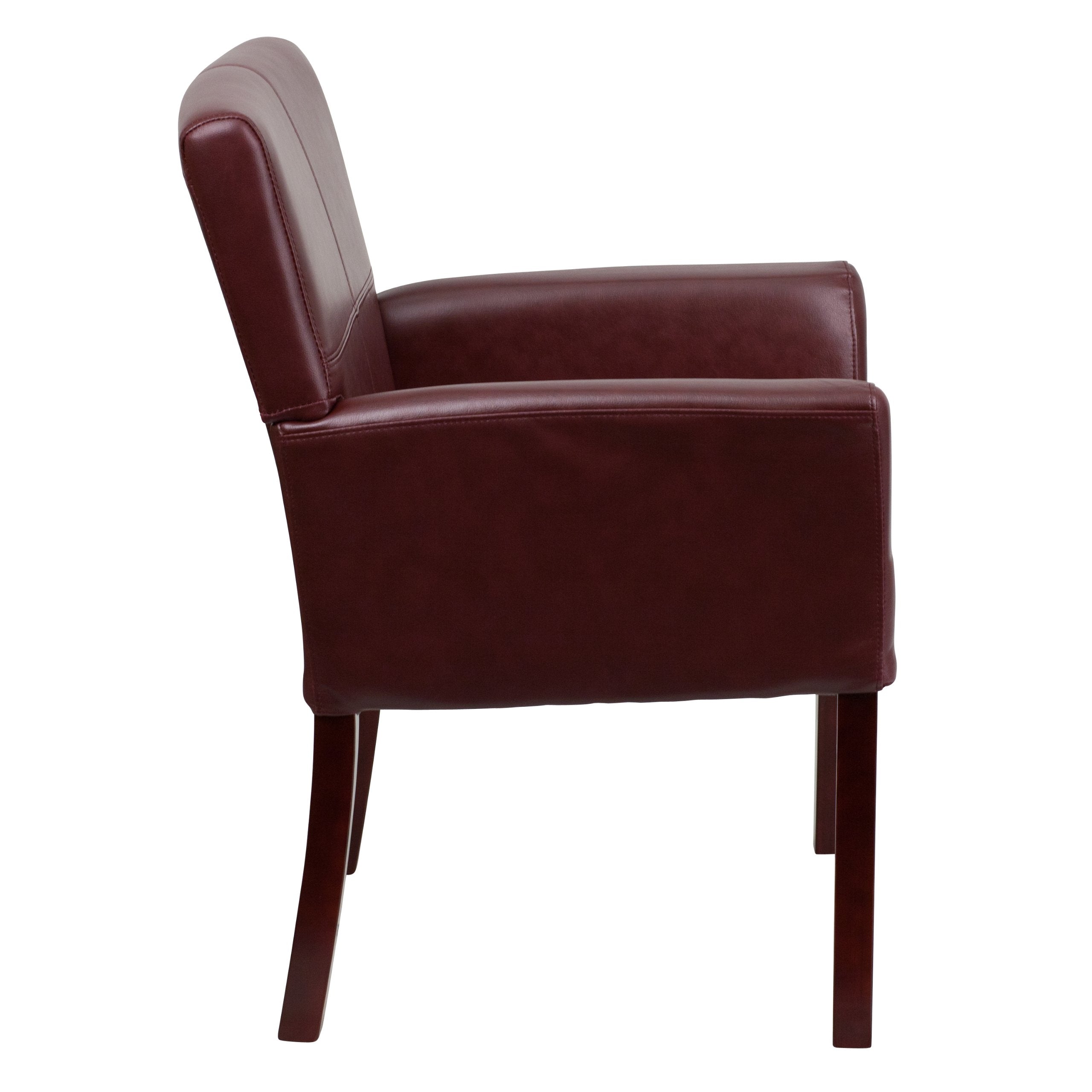 Burgundy LeatherSoft Executive Side Reception Chair with Mahogany Legs