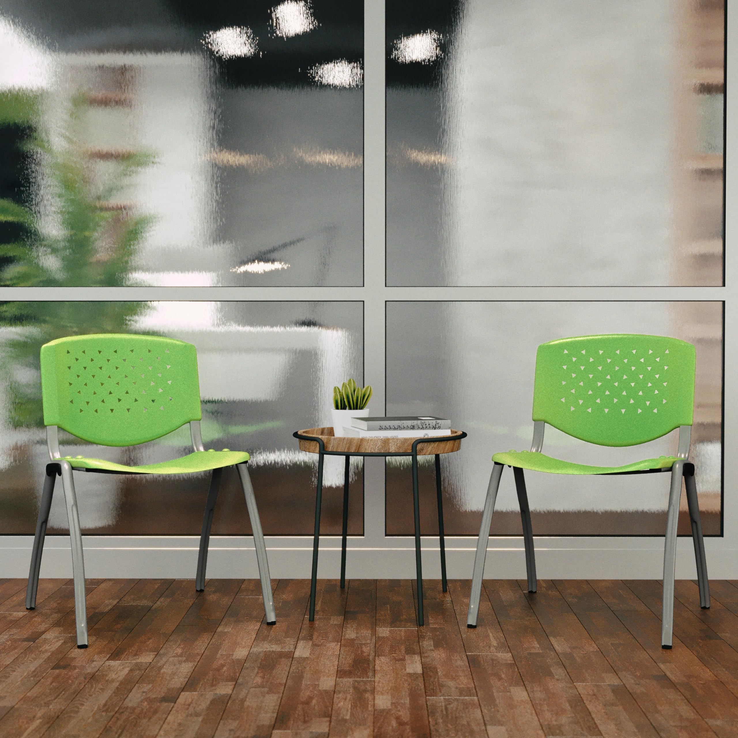 HERCULES Series 880 lb. Capacity Green Plastic Stack Chair with Titanium Gray Powder Coated Frame