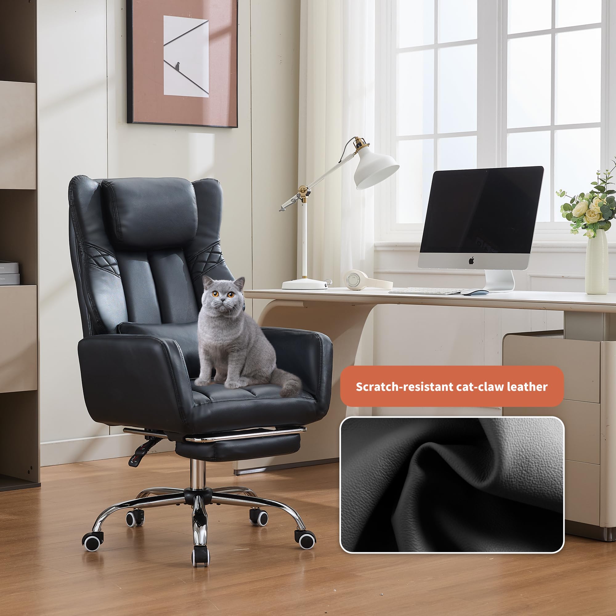Criss Cross High Back Office Chair with Foot Rest, Ergonomic Cross Legged Desk Chair with Flip-up Armrest, Cozy Reclining 155°Swivel Chair for Home Office, Computer and Entertainment(Black)