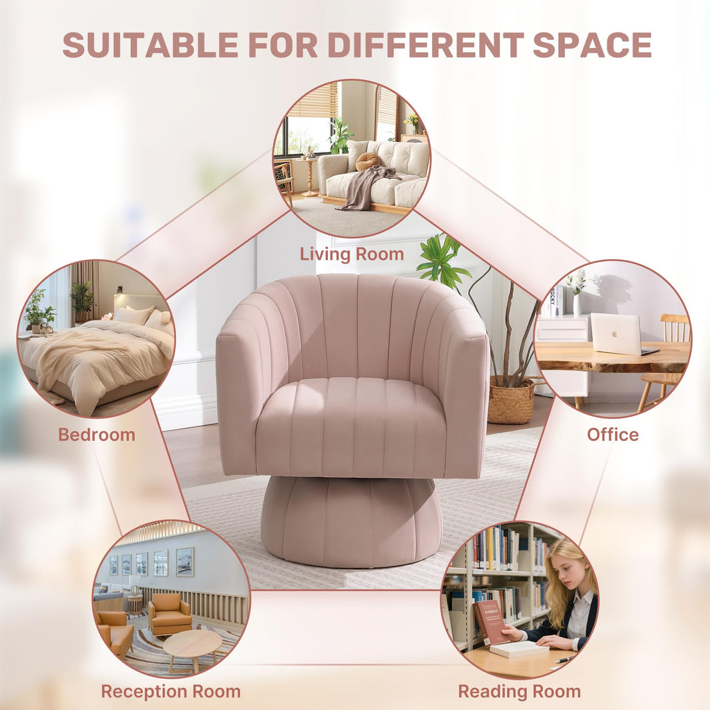 Swivel Accent Barrel Chair, Cute Comfy Small Round 360° Arm Chair. Velvet Sofa Club Reading Chair for Office Living Room Bedroom Pink